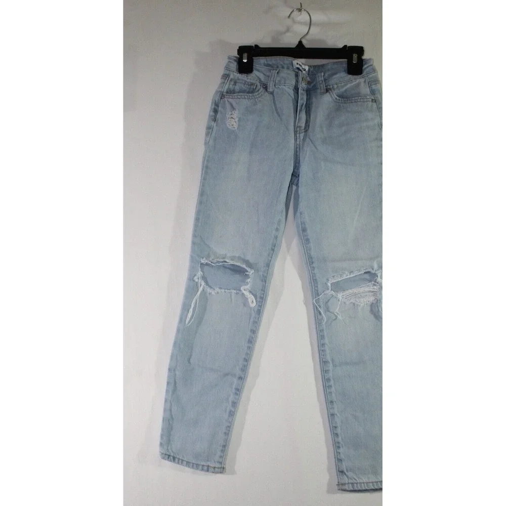 RSQ Girlfriend Fit Jeans, Girls Size 8, Distressed Light Blue
